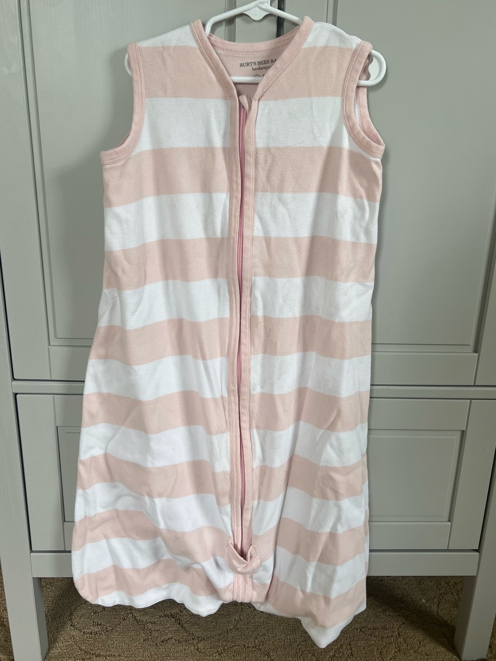 Burt's Bees Baby Pink and White Striped Sleeveless Sleep Sack
